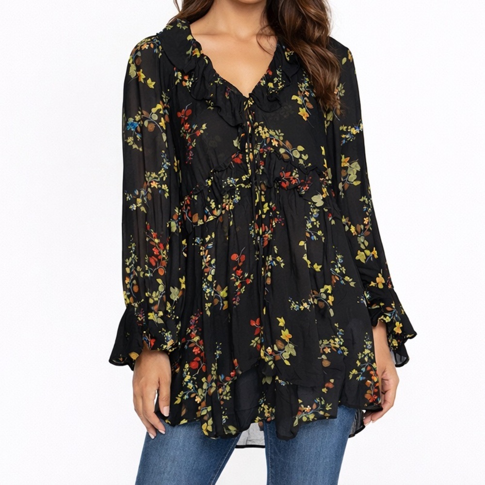 Anthropologie Jamison Ruffled Floral Tunic